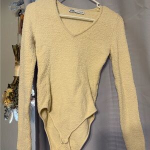 Zara Cream Textured Fleece Bodysuit